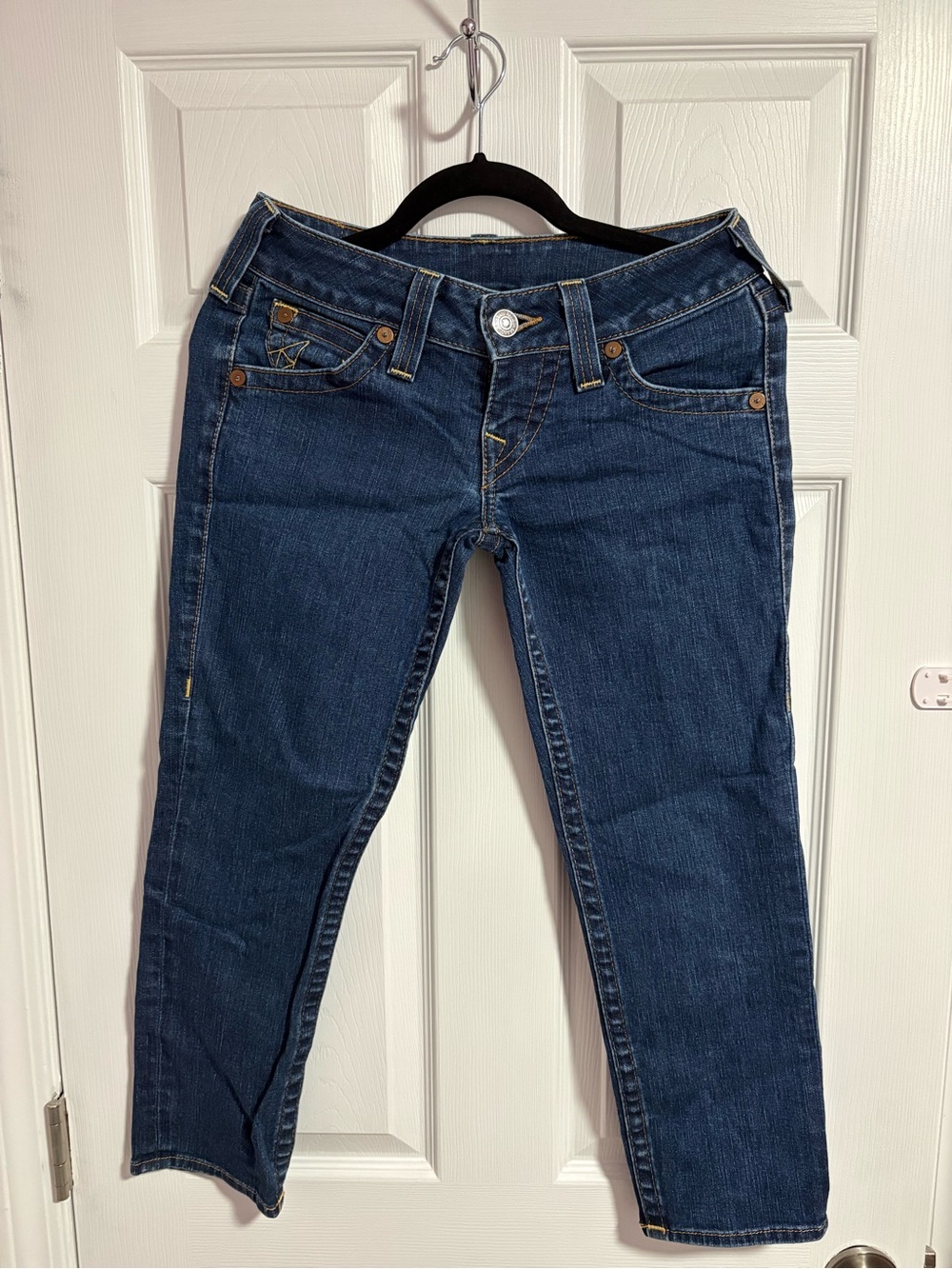 True Religion Vintage Dark Blue Women’s Slim Jeans, Capri, Size 27, Low Rise